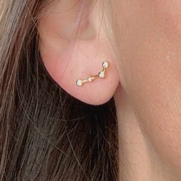 24k Gold Vermeil Aries Constellation Stud Earrings - Picture 11 of 14
